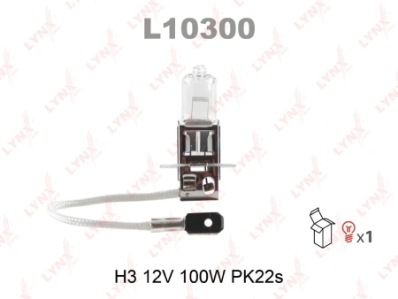 Лампа галогенная H3 LYNXauto 12В, 100Вт 3000-3700К (тёплый белый) PK22s